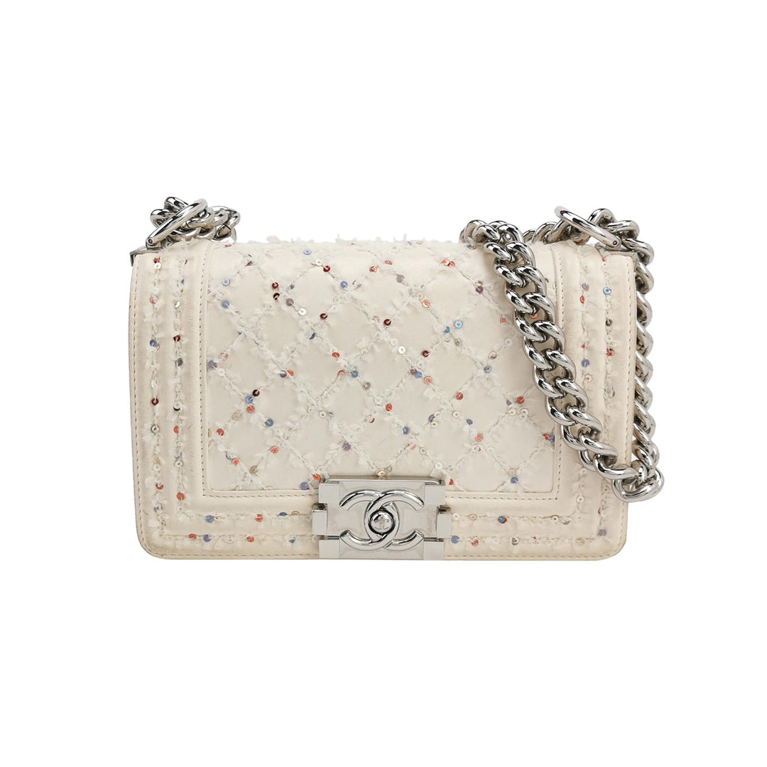 Chanel Small Sequin Boy Bag In White