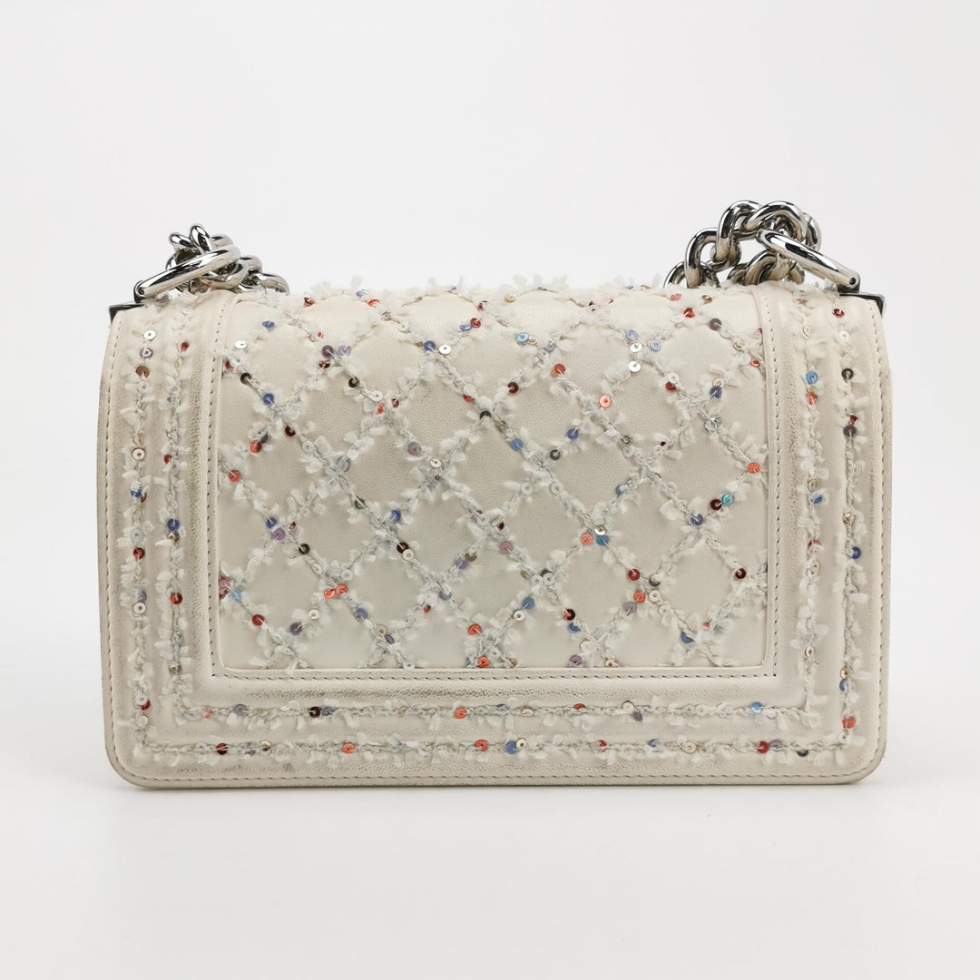 Chanel Small Sequin Boy Bag In White