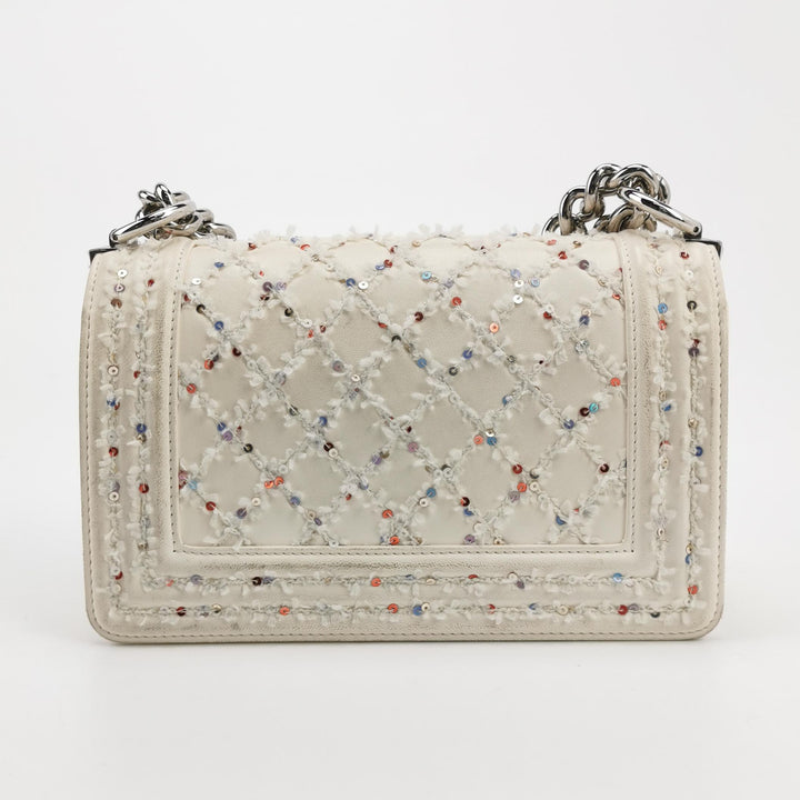 Chanel Small Sequin Boy Bag In White