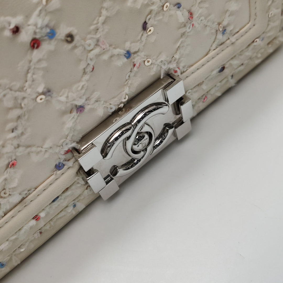 Chanel Small Sequin Boy Bag In White