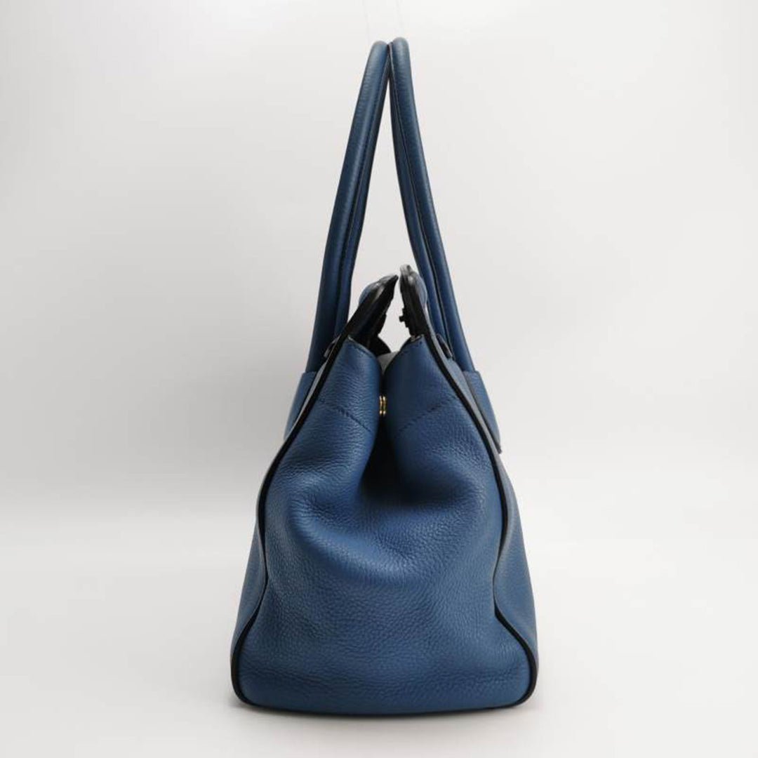 Prada Cuir Frame Convertible Tote Vitello Daino Blue Gold Hardware