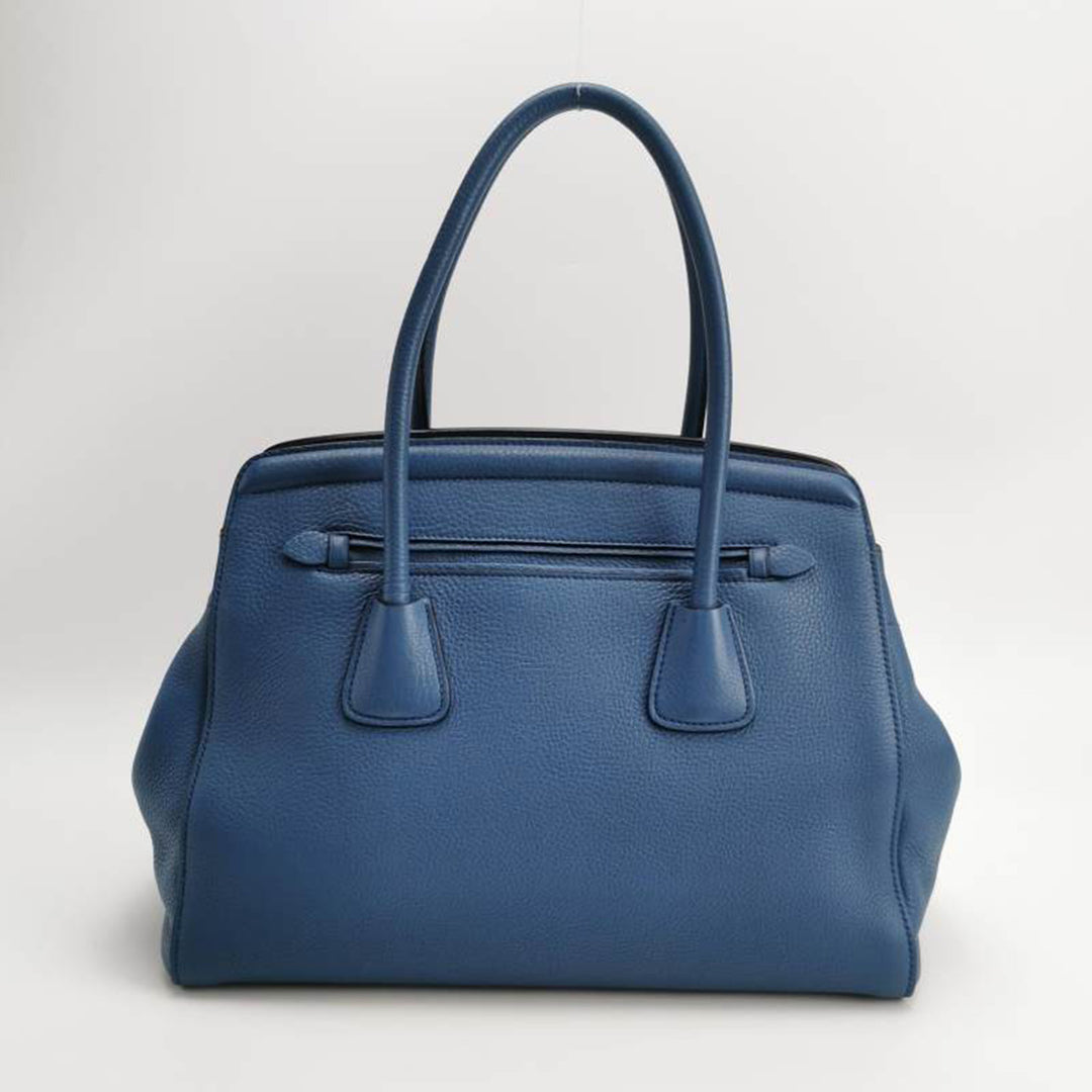 Prada Cuir Frame Convertible Tote Vitello Daino Blue Gold Hardware