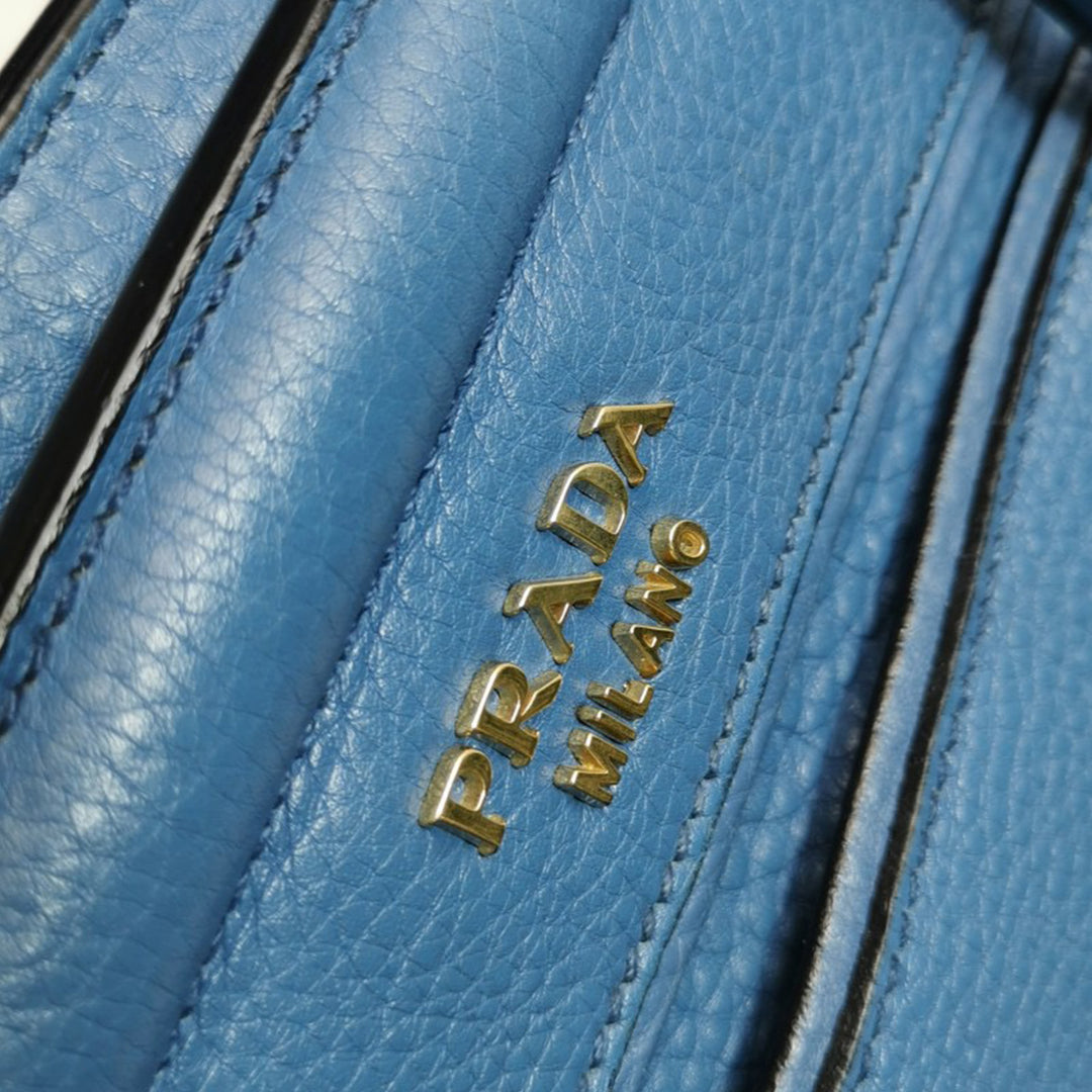 Prada Cuir Frame Convertible Tote Vitello Daino Blue Gold Hardware