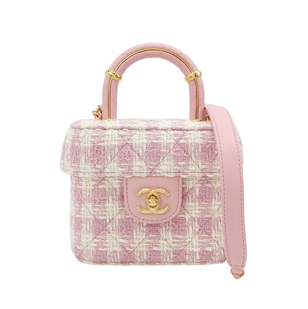 Chanel Crush Top Handle Flap Bag Quilted Pink Tweed Bag