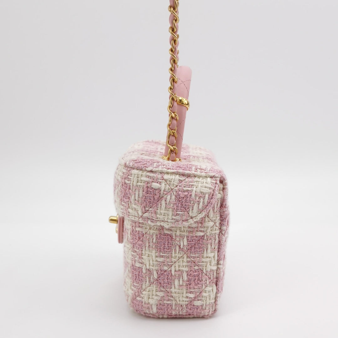 Chanel Crush Top Handle Flap Bag Quilted Pink Tweed Bag