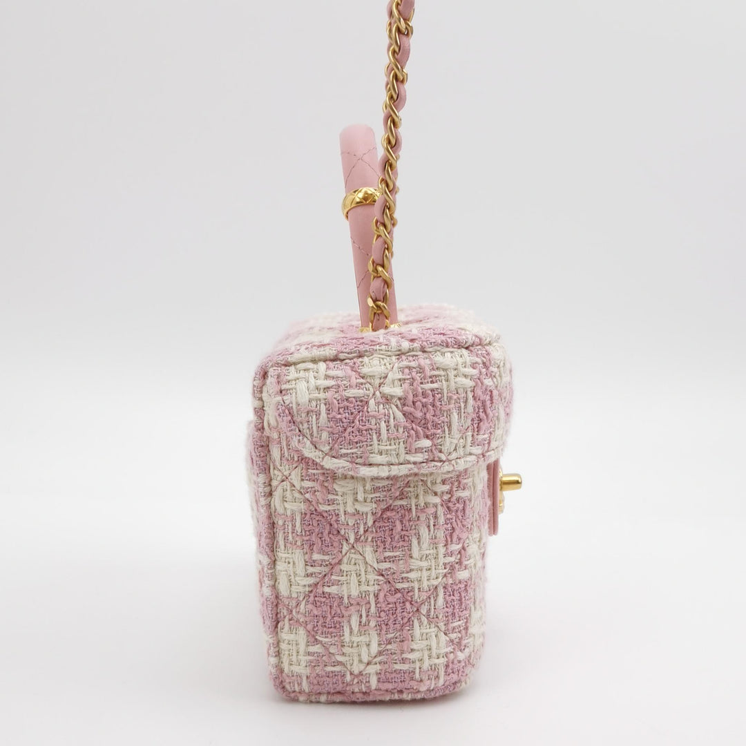 Chanel Crush Top Handle Flap Bag Quilted Pink Tweed Bag