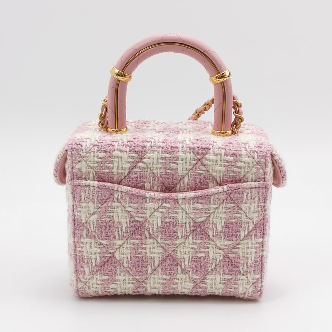 Chanel Crush Top Handle Flap Bag Quilted Pink Tweed Bag