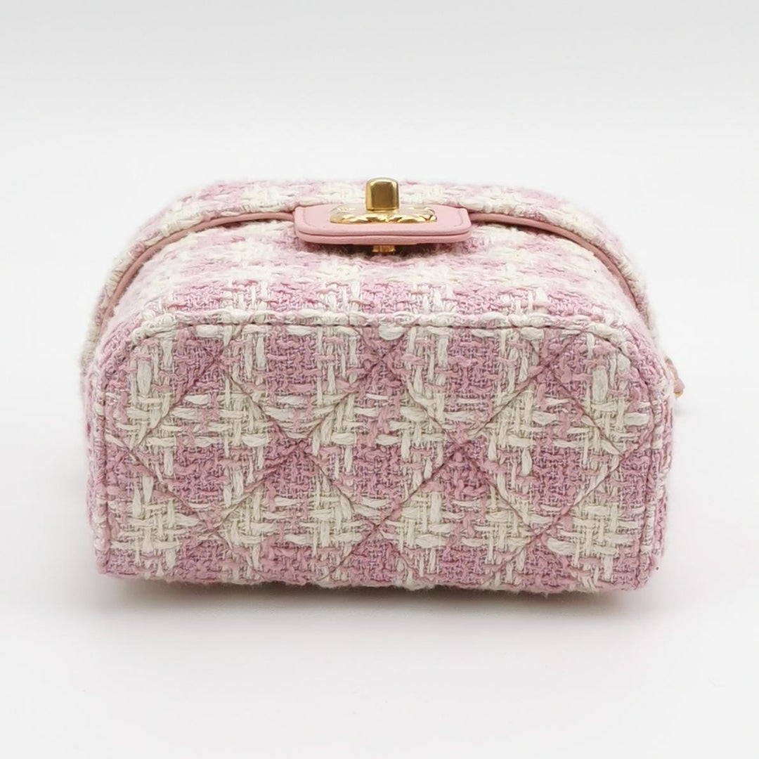 Chanel Crush Top Handle Flap Bag Quilted Pink Tweed Bag