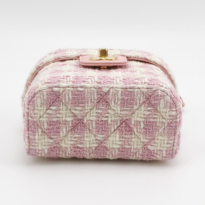 Chanel Crush Top Handle Flap Bag Quilted Pink Tweed Bag