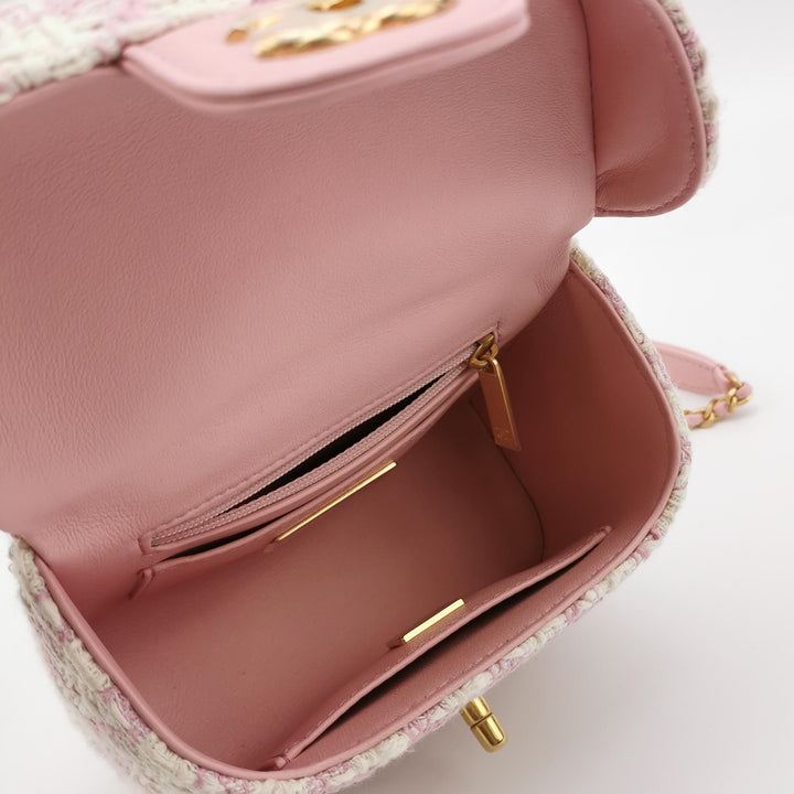 Chanel Crush Top Handle Flap Bag Quilted Pink Tweed Bag
