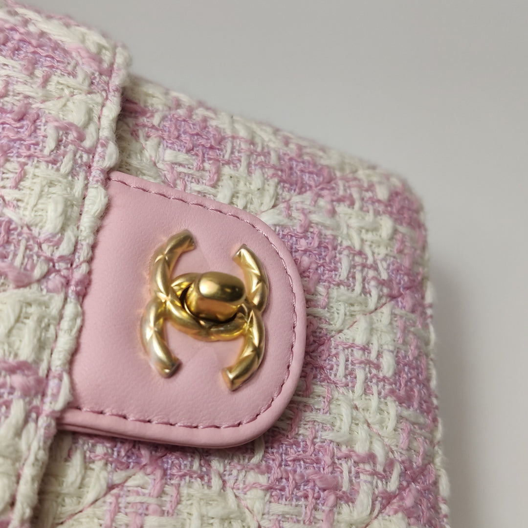 Chanel Crush Top Handle Flap Bag Quilted Pink Tweed Bag