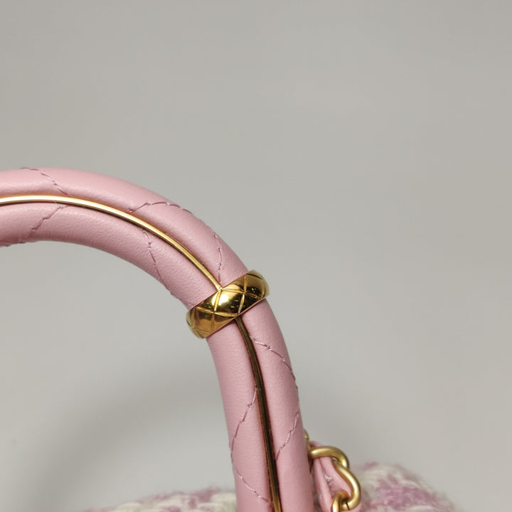 Chanel Crush Top Handle Flap Bag Quilted Pink Tweed Bag