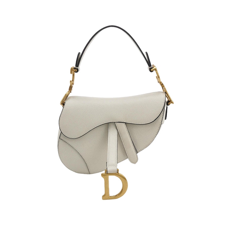 Dior Mini Saddle Handbag Leather In White Gold Hardware