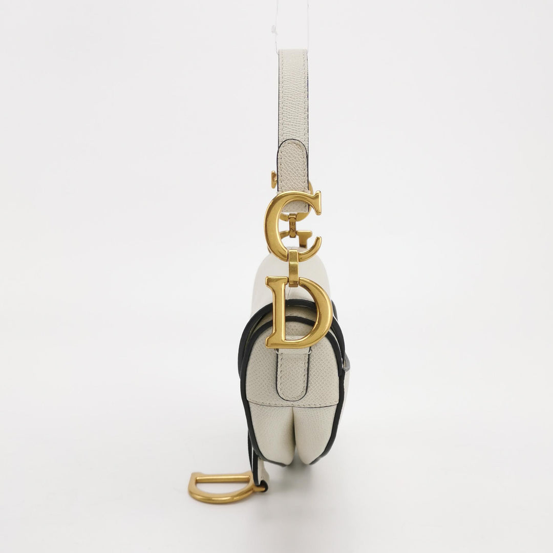 Dior Mini Saddle Handbag Leather In White Gold Hardware
