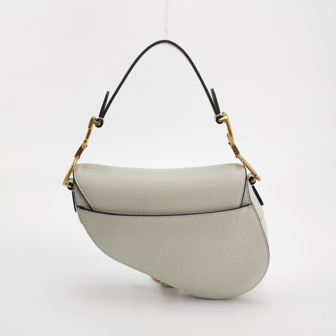 Dior Mini Saddle Handbag Leather In White Gold Hardware