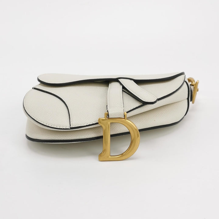Dior Mini Saddle Handbag Leather In White Gold Hardware