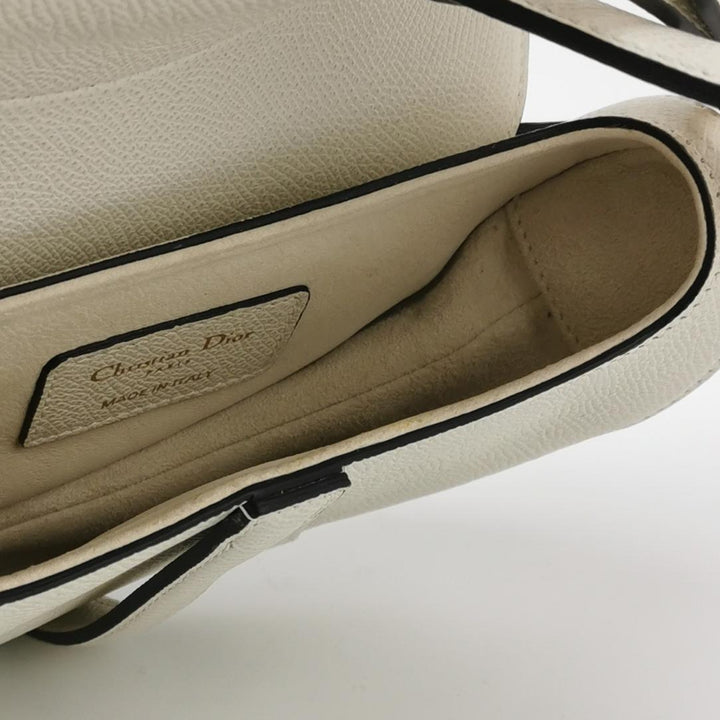 Dior Mini Saddle Handbag Leather In White Gold Hardware