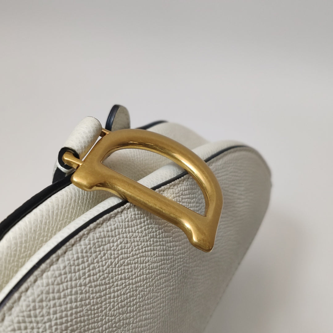 Dior Mini Saddle Handbag Leather In White Gold Hardware