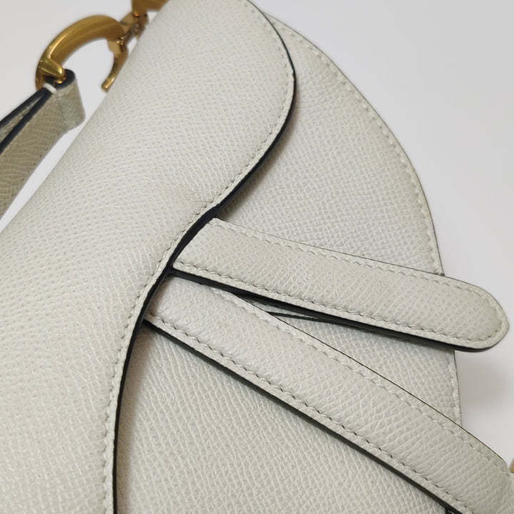 Dior Mini Saddle Handbag Leather In White Gold Hardware
