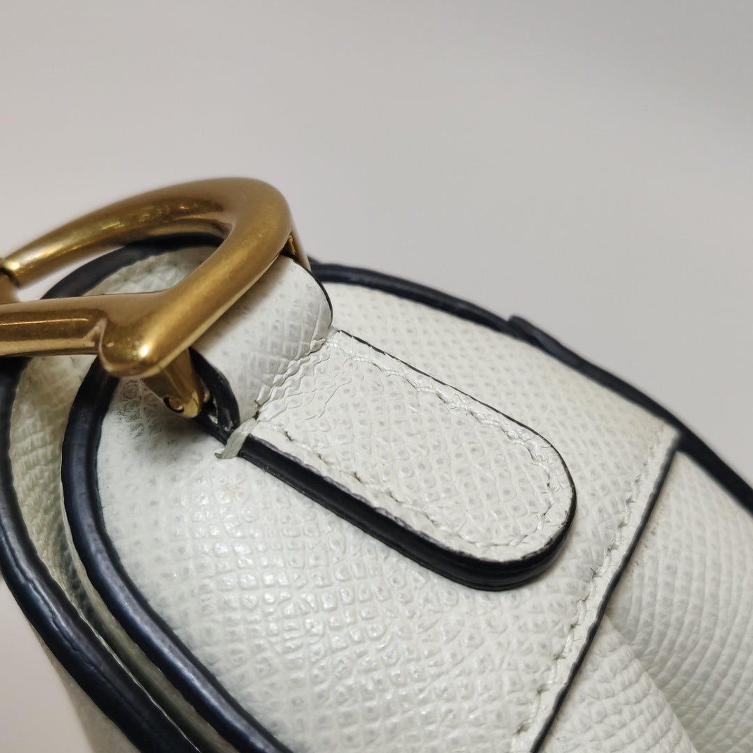 Dior Mini Saddle Handbag Leather In White Gold Hardware