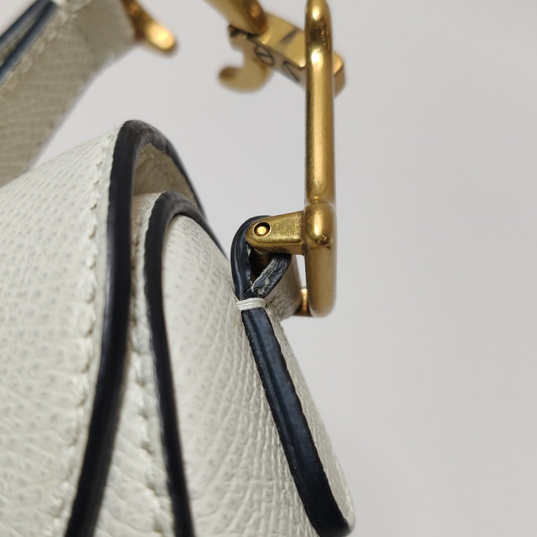 Dior Mini Saddle Handbag Leather In White Gold Hardware