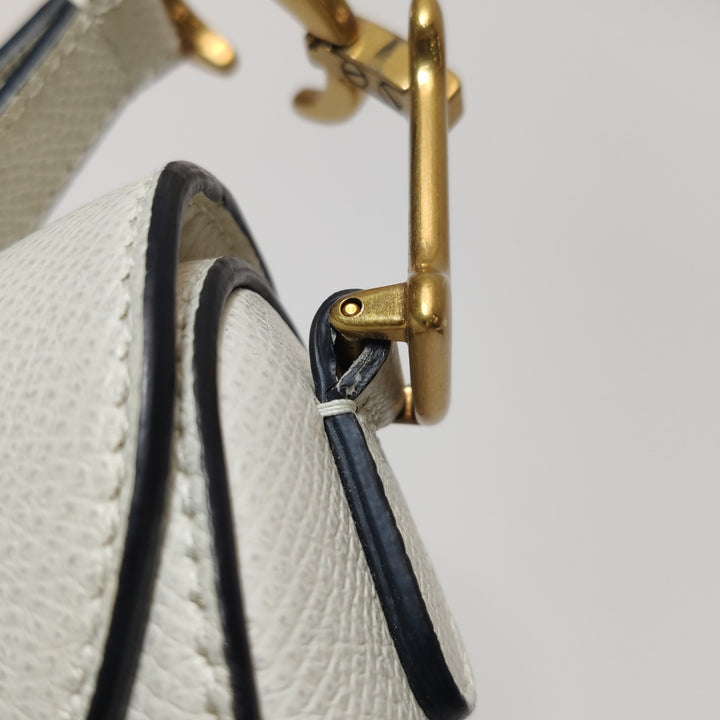 Dior Mini Saddle Handbag Leather In White Gold Hardware