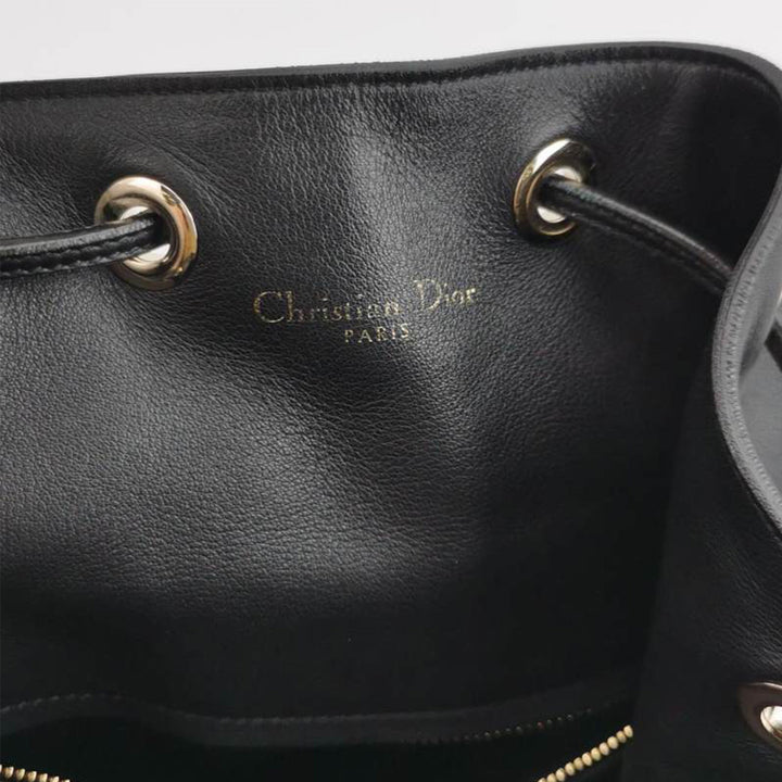 Dior Bucket handbag In Black Leather Gold Hardware