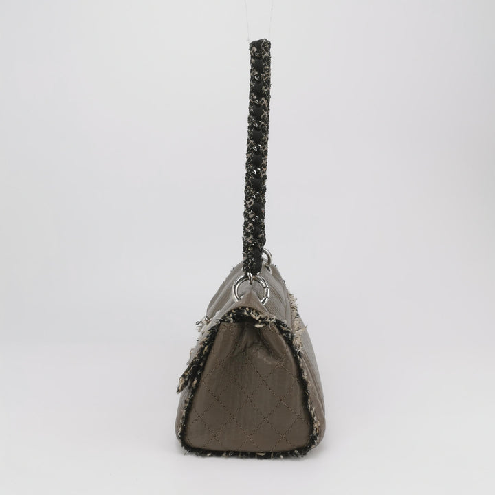 Chanel Single Flap In Grey Brown Leather And Tweed Bag