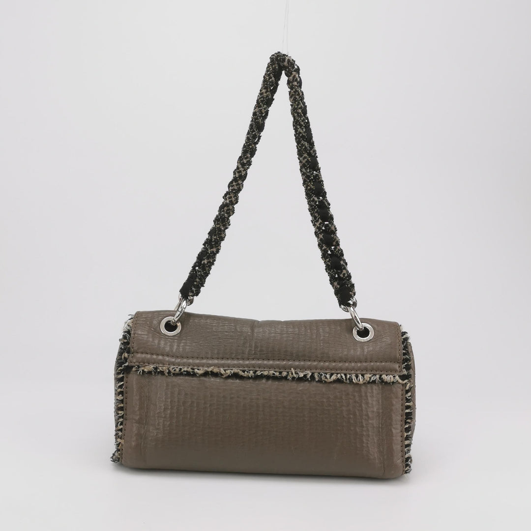 Chanel Single Flap In Grey Brown Leather And Tweed Bag
