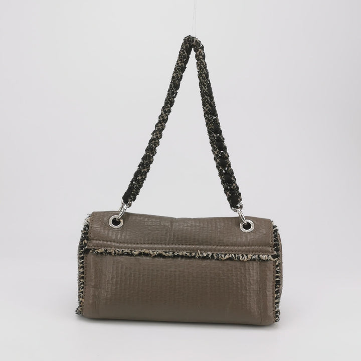 Chanel Single Flap In Grey Brown Leather And Tweed Bag