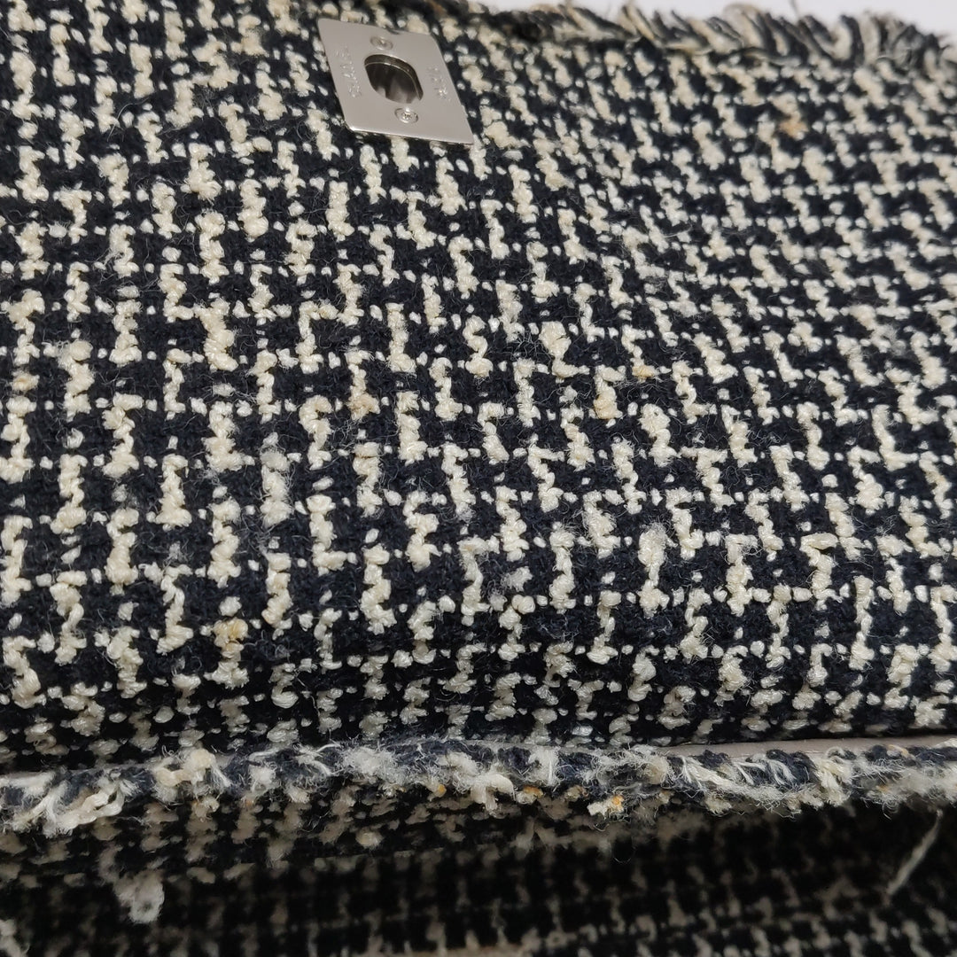 Chanel Single Flap In Grey Brown Leather And Tweed Bag