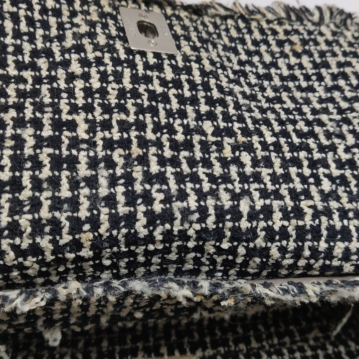 Chanel Single Flap In Grey Brown Leather And Tweed Bag