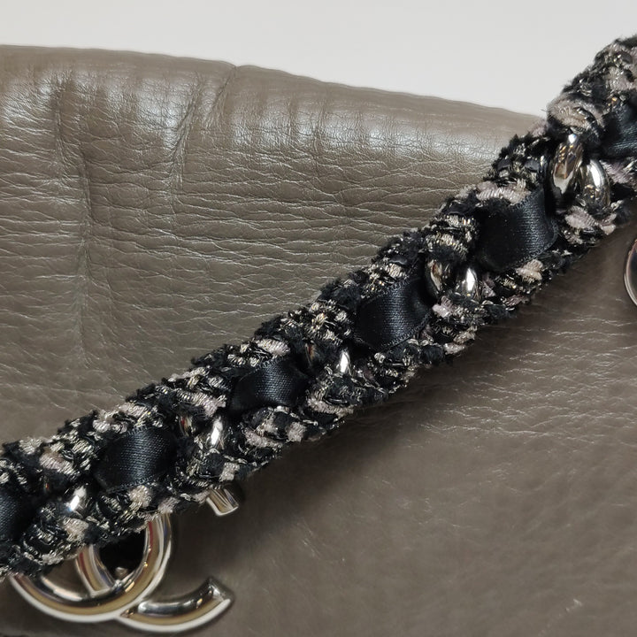Chanel Single Flap In Grey Brown Leather And Tweed Bag