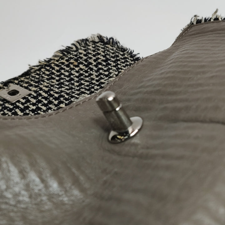 Chanel Single Flap In Grey Brown Leather And Tweed Bag