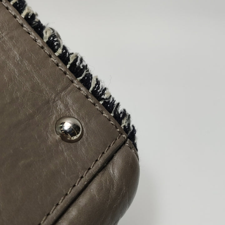 Chanel Single Flap In Grey Brown Leather And Tweed Bag