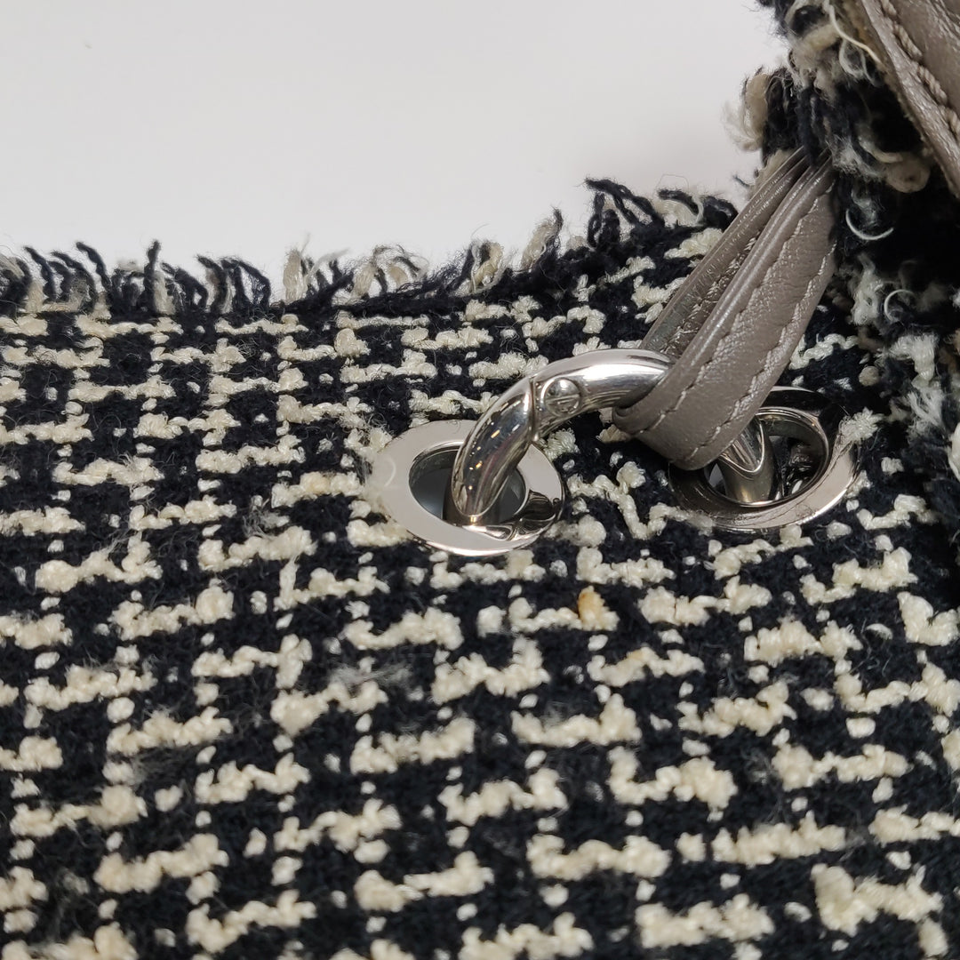 Chanel Single Flap In Grey Brown Leather And Tweed Bag