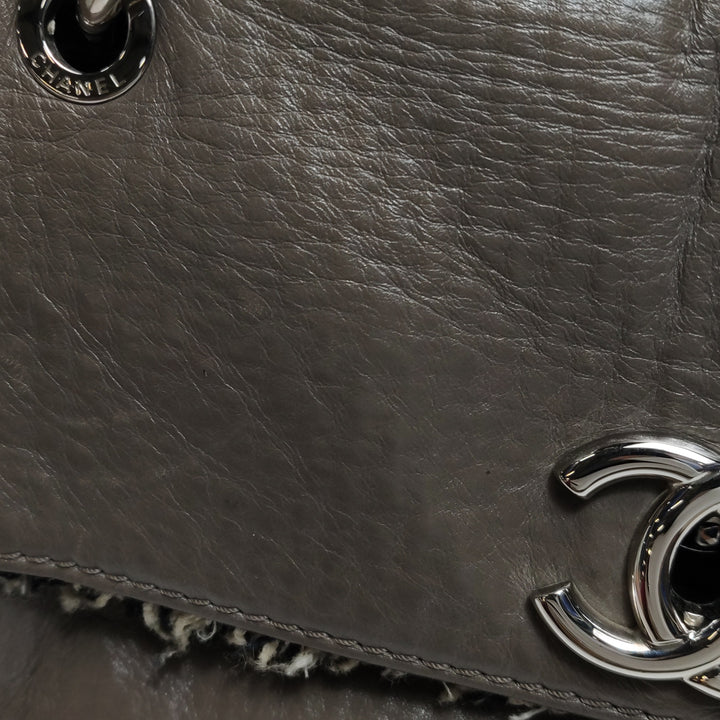 Chanel Single Flap In Grey Brown Leather And Tweed Bag