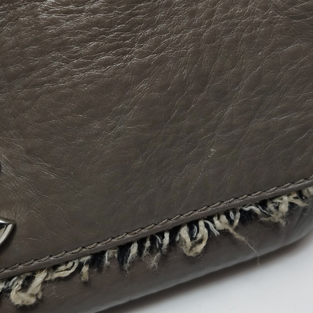 Chanel Single Flap In Grey Brown Leather And Tweed Bag