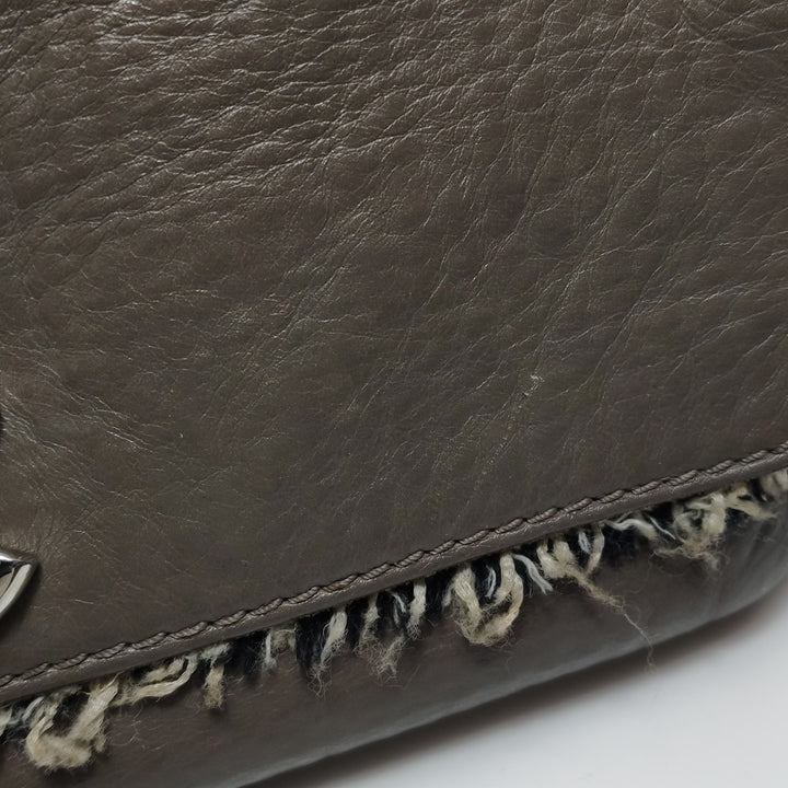 Chanel Single Flap In Grey Brown Leather And Tweed Bag