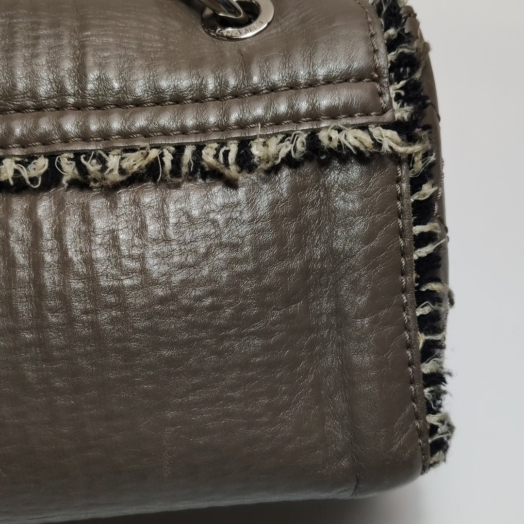 Chanel Single Flap In Grey Brown Leather And Tweed Bag