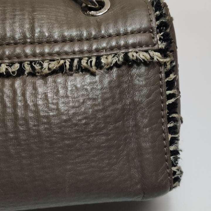 Chanel Single Flap In Grey Brown Leather And Tweed Bag