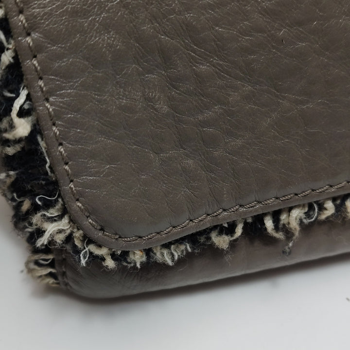 Chanel Single Flap In Grey Brown Leather And Tweed Bag