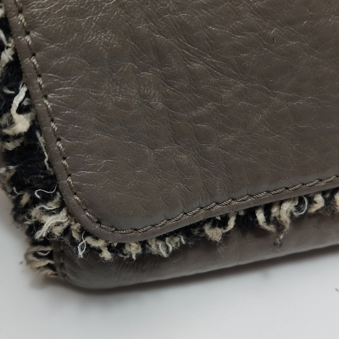Chanel Single Flap In Grey Brown Leather And Tweed Bag