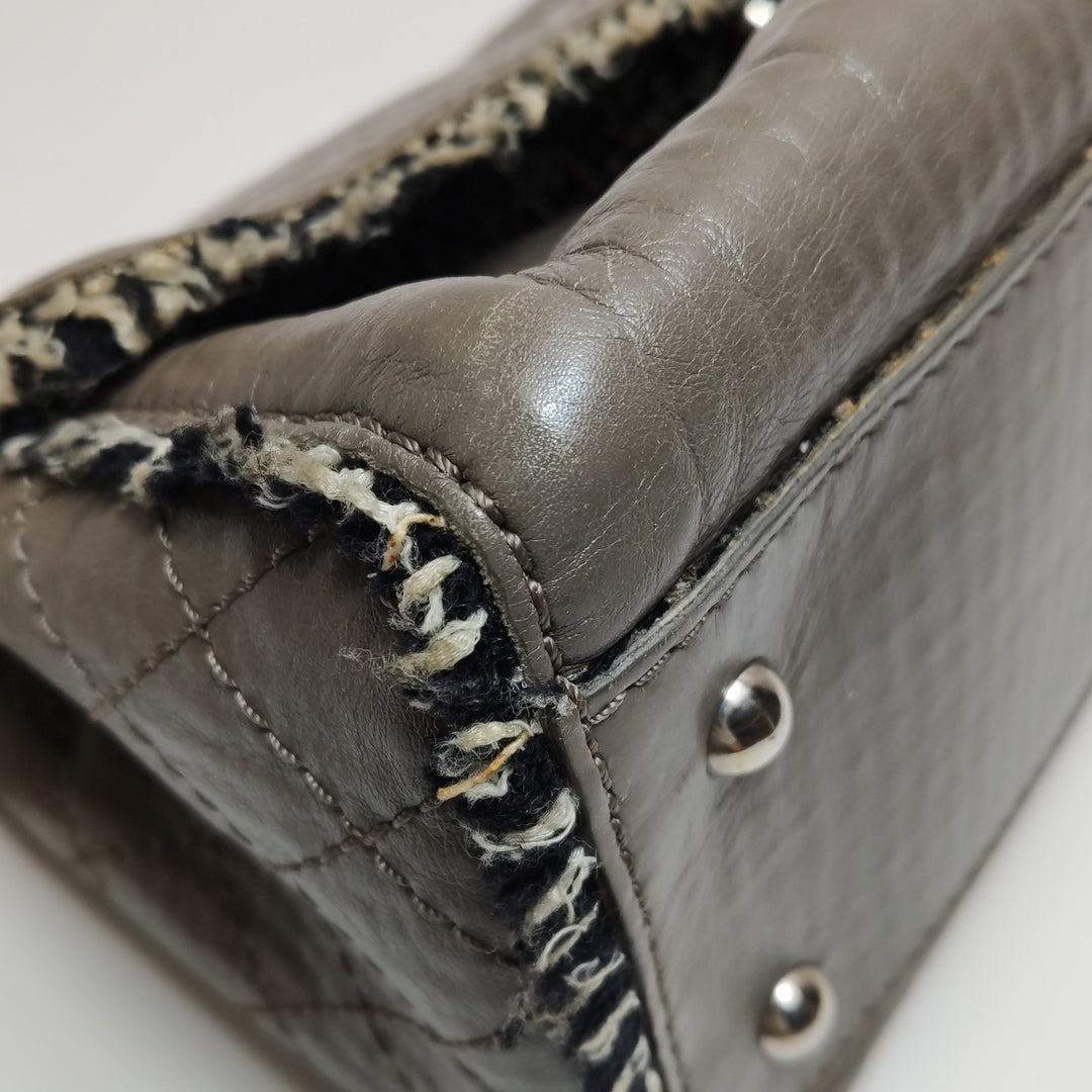 Chanel Single Flap In Grey Brown Leather And Tweed Bag