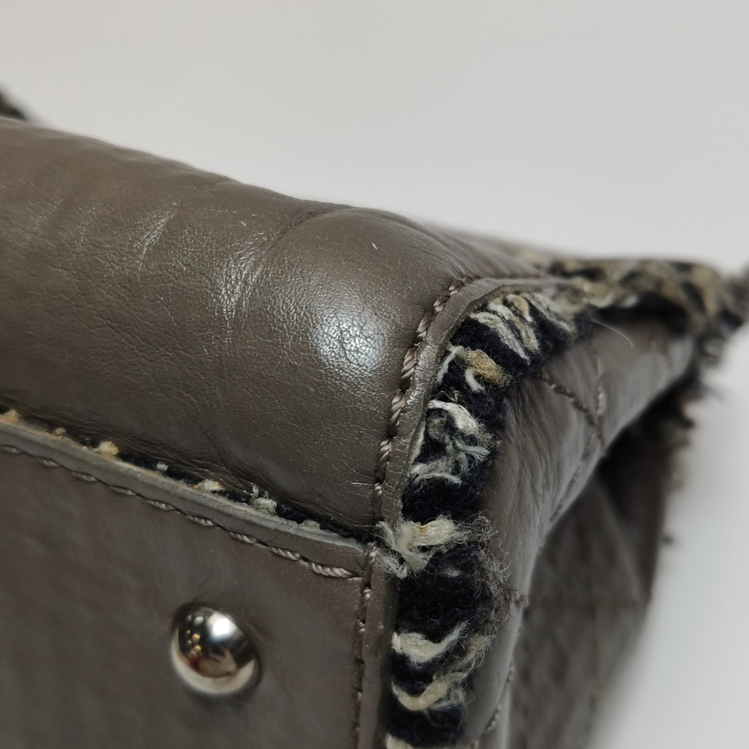Chanel Single Flap In Grey Brown Leather And Tweed Bag