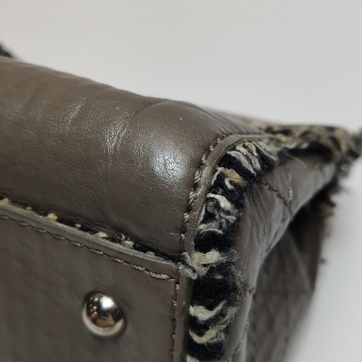 Chanel Single Flap In Grey Brown Leather And Tweed Bag