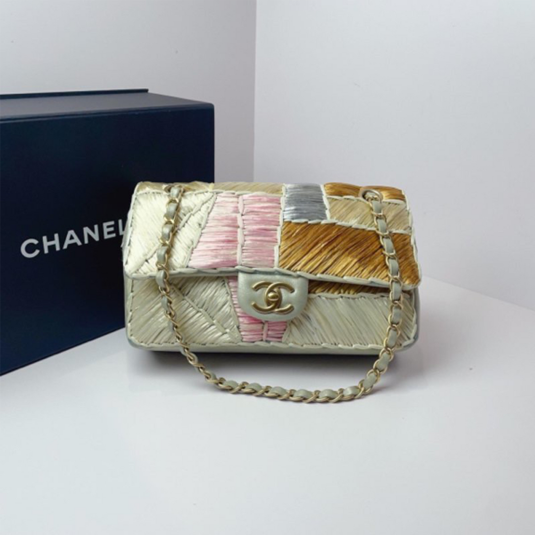 Chanel *Rare* Rafia Multi Colour CC Logo Flap Bag