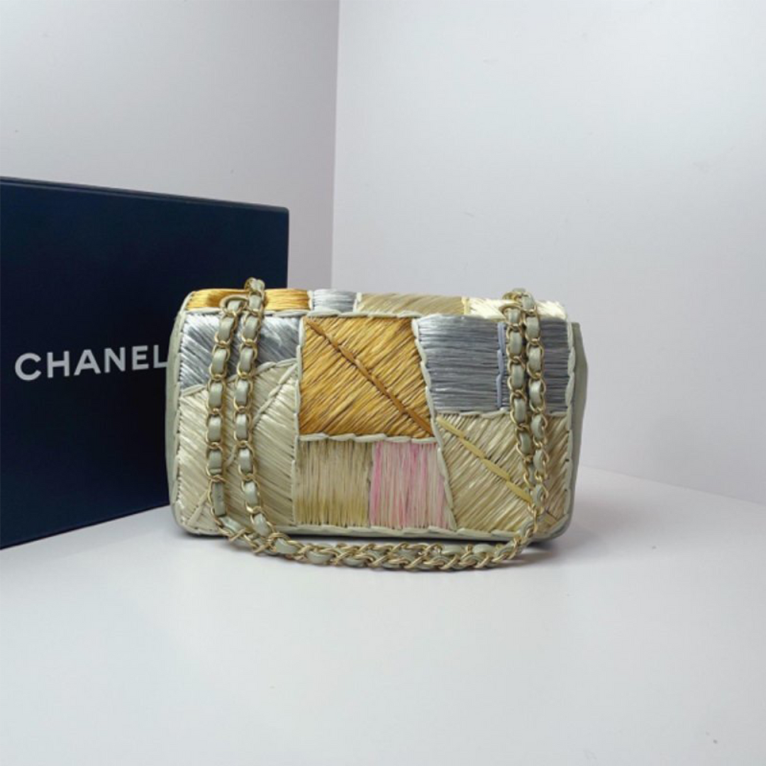 Chanel *Rare* Rafia Multi Colour CC Logo Flap Bag