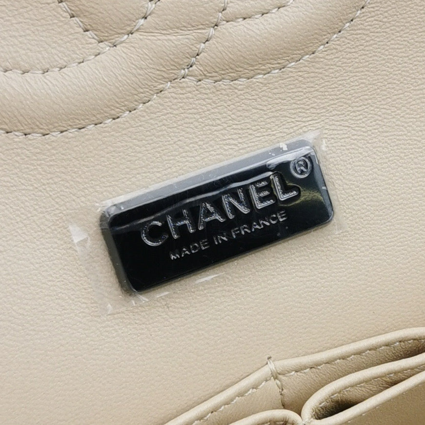 Chanel Medium Double Flap In Beige and Black Lambskin Newspaper Print Black Hardware