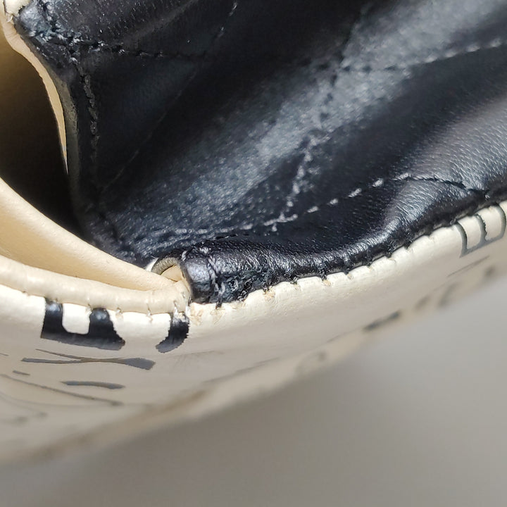 Chanel Medium Double Flap In Beige and Black Lambskin Newspaper Print Black Hardware